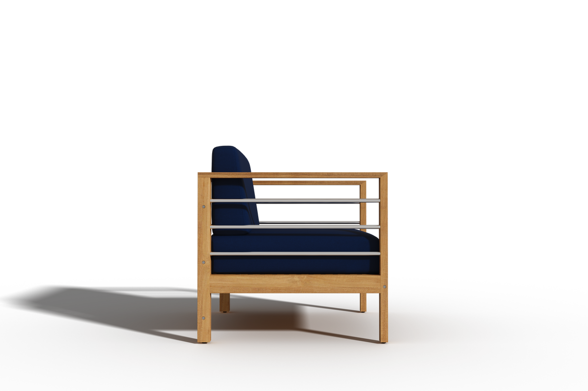 Leon 4-Piece Teak Outdoor Patio Deep Seating Set with Sunbrella Navy Cushions Outdoor deep seating