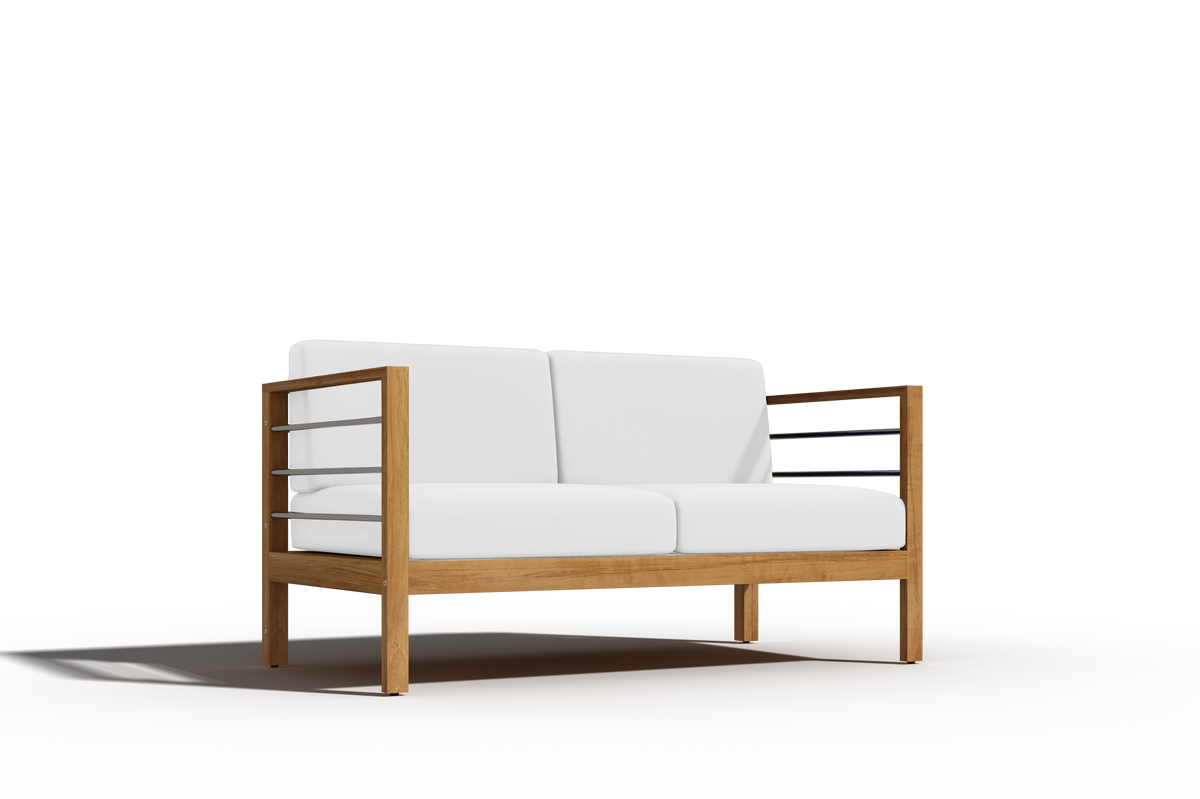 Leon 4-Piece Teak Outdoor Patio Deep Seating Set with Sunbrella White Cushions Outdoor deep seating