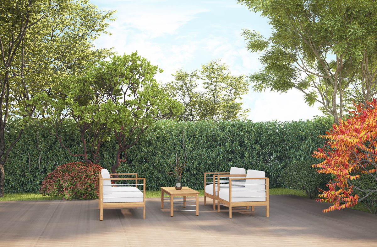 Leon 4-Piece Teak Outdoor Patio Deep Seating Set with Sunbrella White Cushions Outdoor deep seating