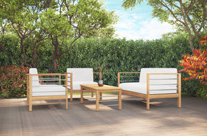 Leon 4-Piece Teak Outdoor Patio Deep Seating Set with Sunbrella White Cushions Outdoor deep seating