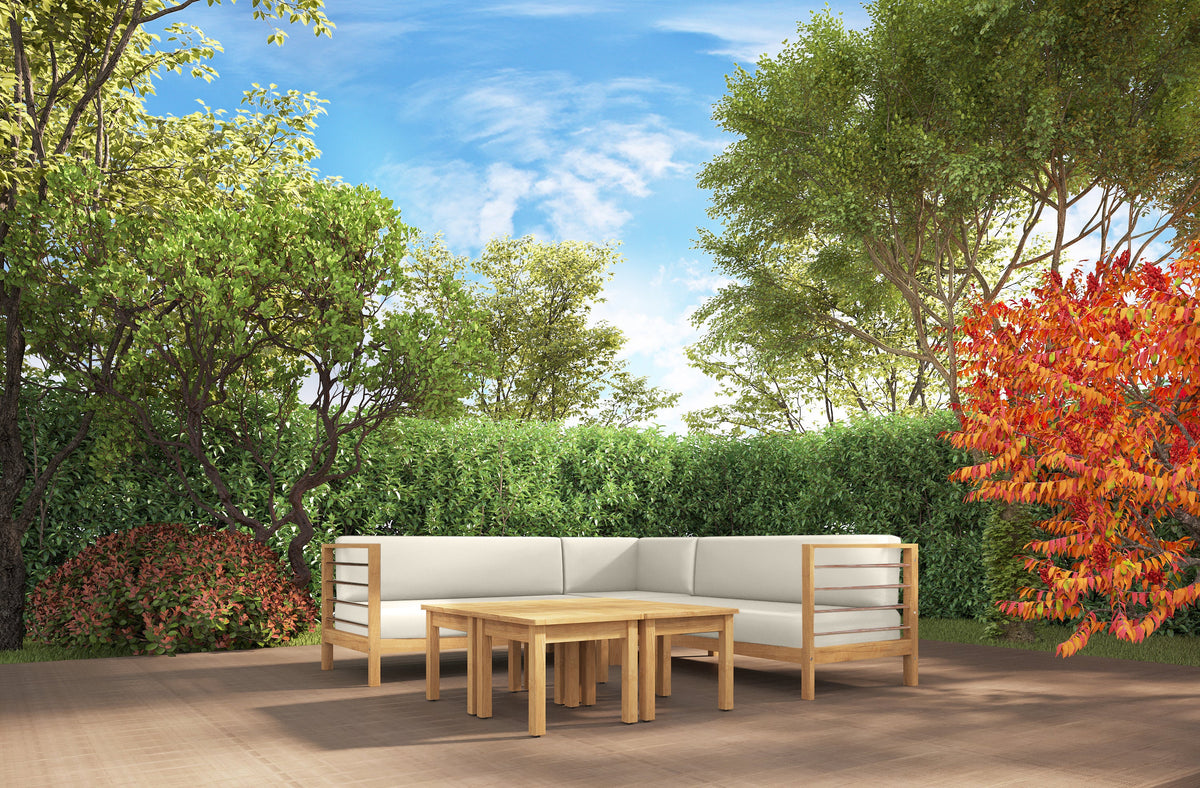 Leon 7-piece Teak Outdoor Sectional Deep Seating Set with Sunbrella Canvas Cushions Outdoor deep seating