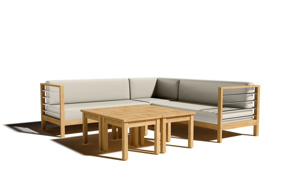 Leon 7-piece Teak Outdoor Sectional Deep Seating Set with Sunbrella Canvas Cushions Outdoor deep seating