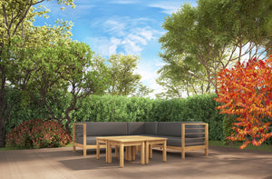 Leon 7-piece Teak Outdoor Sectional Deep Seating Set with Sunbrella Charcoal Cushions Outdoor deep seating