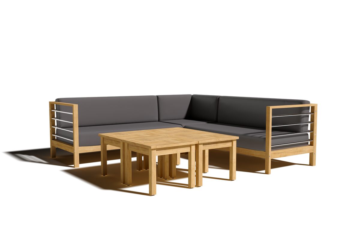Leon 7-piece Teak Outdoor Sectional Deep Seating Set with Sunbrella Charcoal Cushions Outdoor deep seating