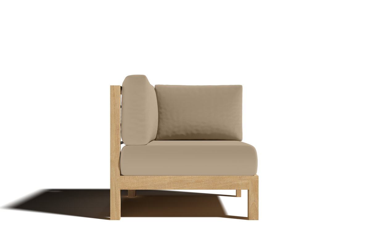 Leon 7-piece Teak Outdoor Sectional Deep Seating Set with Sunbrella Fawn Cushions Outdoor deep seating