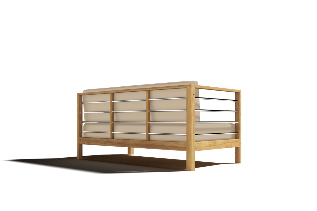 Leon 7-piece Teak Outdoor Sectional Deep Seating Set with Sunbrella Fawn Cushions Outdoor deep seating