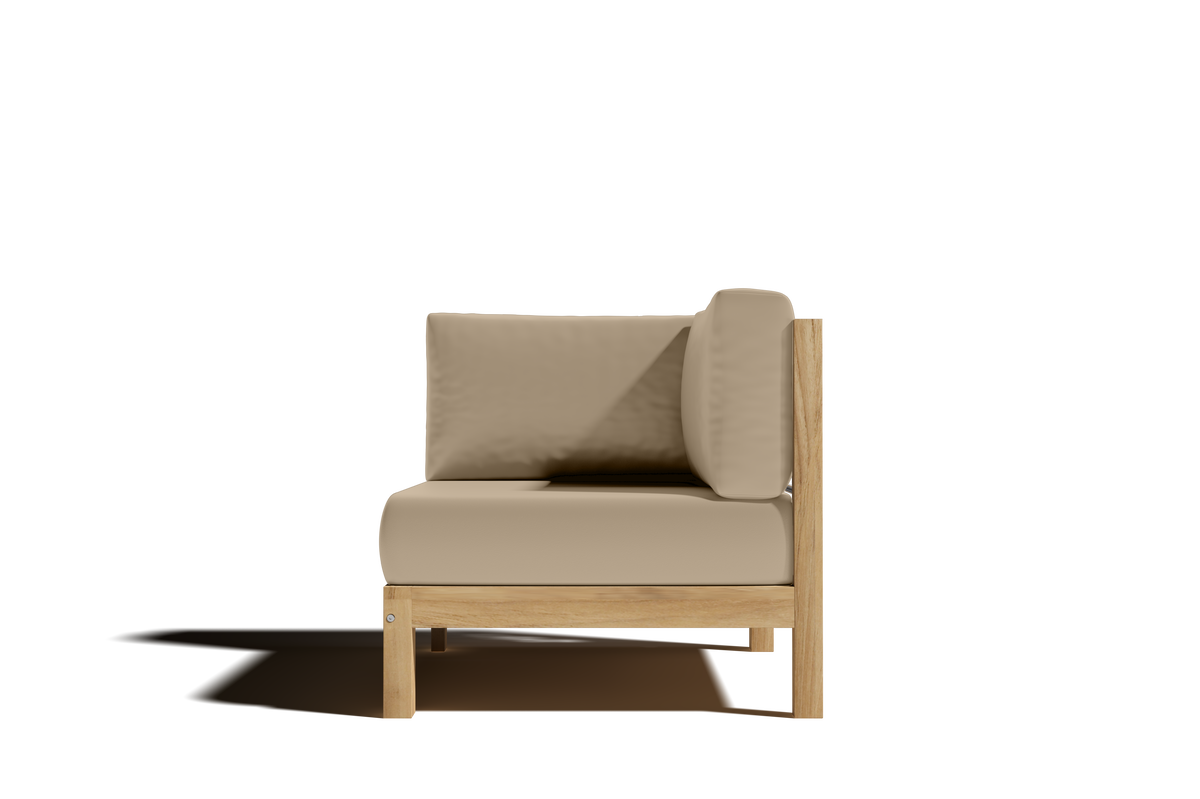Leon 7-piece Teak Outdoor Sectional Deep Seating Set with Sunbrella Fawn Cushions Outdoor deep seating
