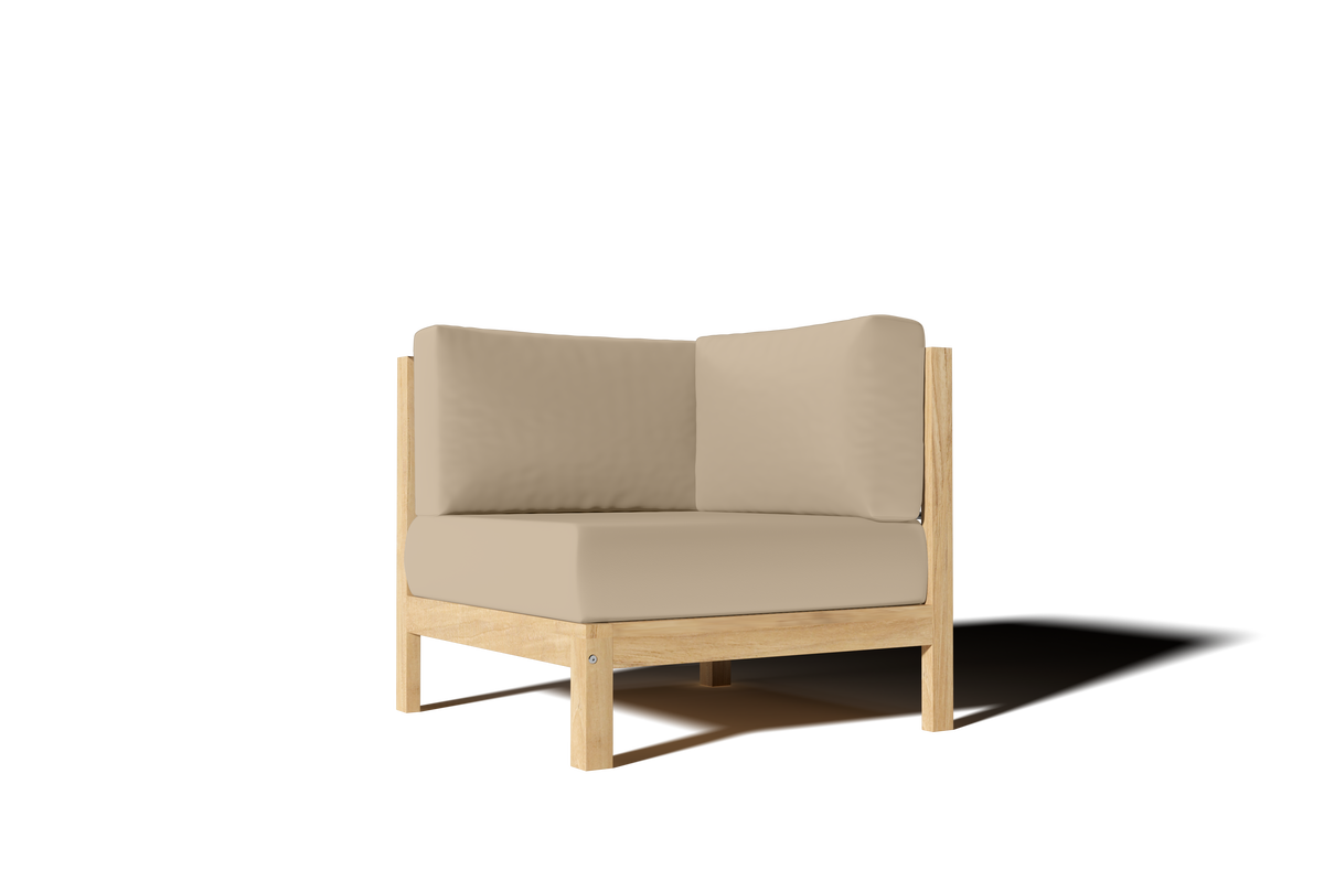 Leon 7-piece Teak Outdoor Sectional Deep Seating Set with Sunbrella Fawn Cushions Outdoor deep seating