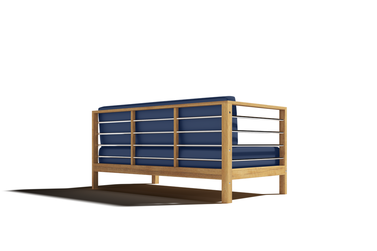 Leon 7-piece Teak Outdoor Sectional Deep Seating Set with Sunbrella Navy Cushions Outdoor deep seating