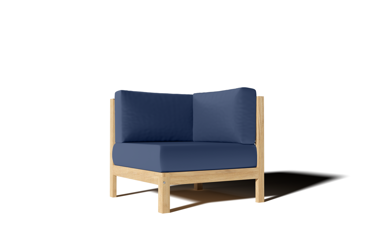Leon 7-piece Teak Outdoor Sectional Deep Seating Set with Sunbrella Navy Cushions Outdoor deep seating