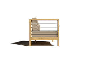 Leon Teak Outdoor Sectional Left Sofa with Sunbrella Fawn Cushion Outdoor Chair