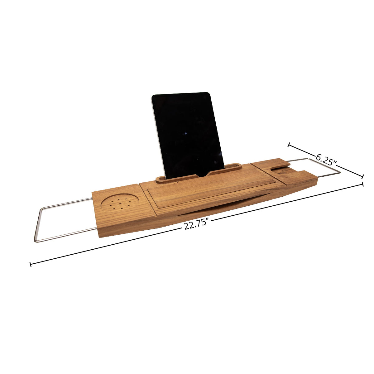 Les Bain Teak Tub Caddy with Stainless Steel Handle Board