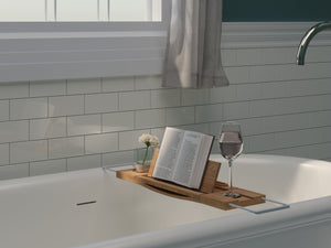 Les Bain Teak Tub Caddy with Stainless Steel Handle Board