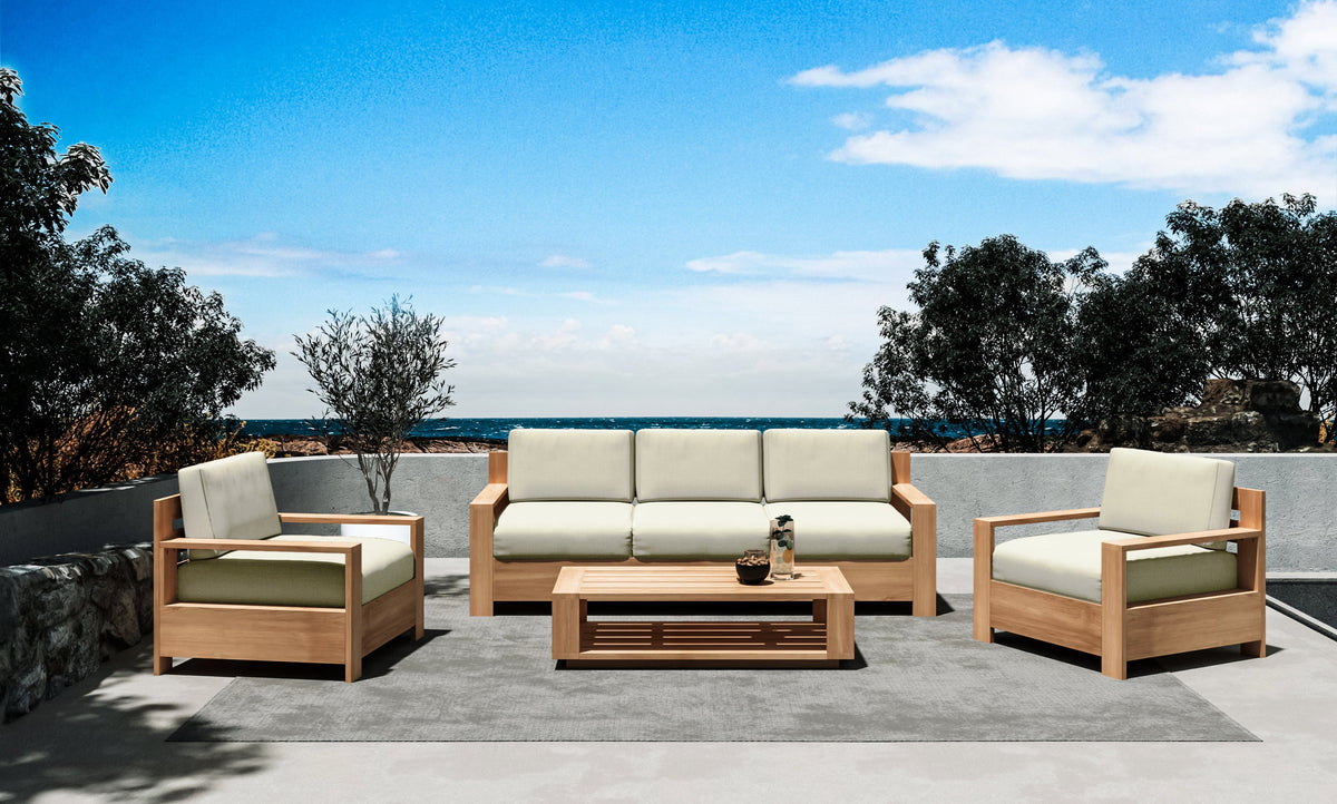 Lothair 4-Piece Teak Outdoor Patio Deep Seating Set with Sunbrella Canvas Cushions Outdoor deep seating