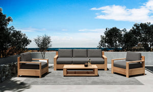 Lothair 4-Piece Teak Outdoor Patio Deep Seating Set with Sunbrella Charcoal Cushions Outdoor deep seating