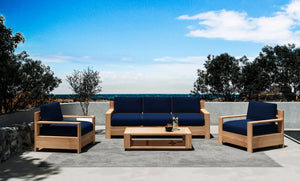 Lothair 4-Piece Teak Outdoor Patio Deep Seating Set with Sunbrella Navy Cushions Outdoor deep seating
