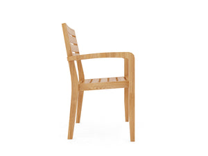 Louvel 5-Piece Rectangular Teak Outdoor Dining Set with Extendable Table and Stacking Armchairs Dining Bench Set