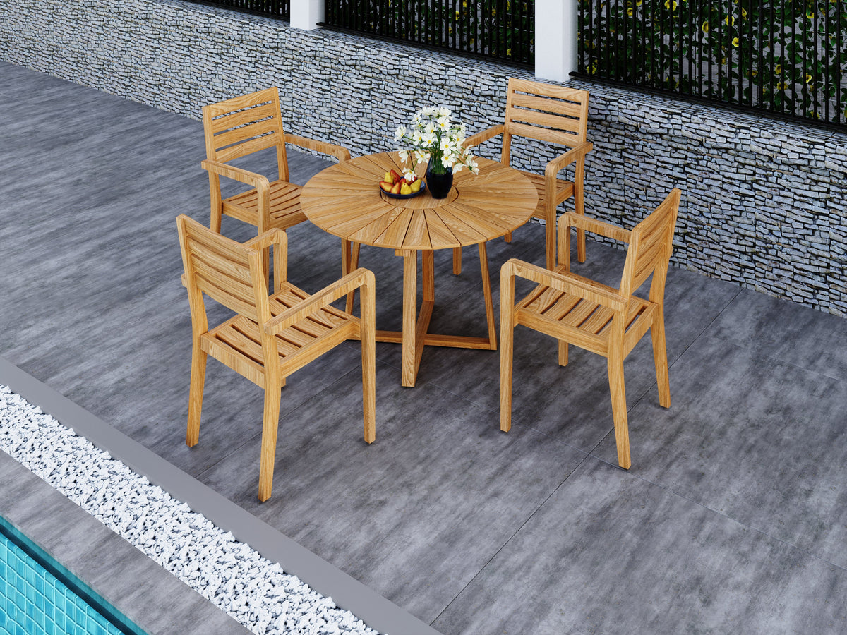 Lovel Teak Outdoor Dining Stacking Armchair (Set of 4) Outdoor Table