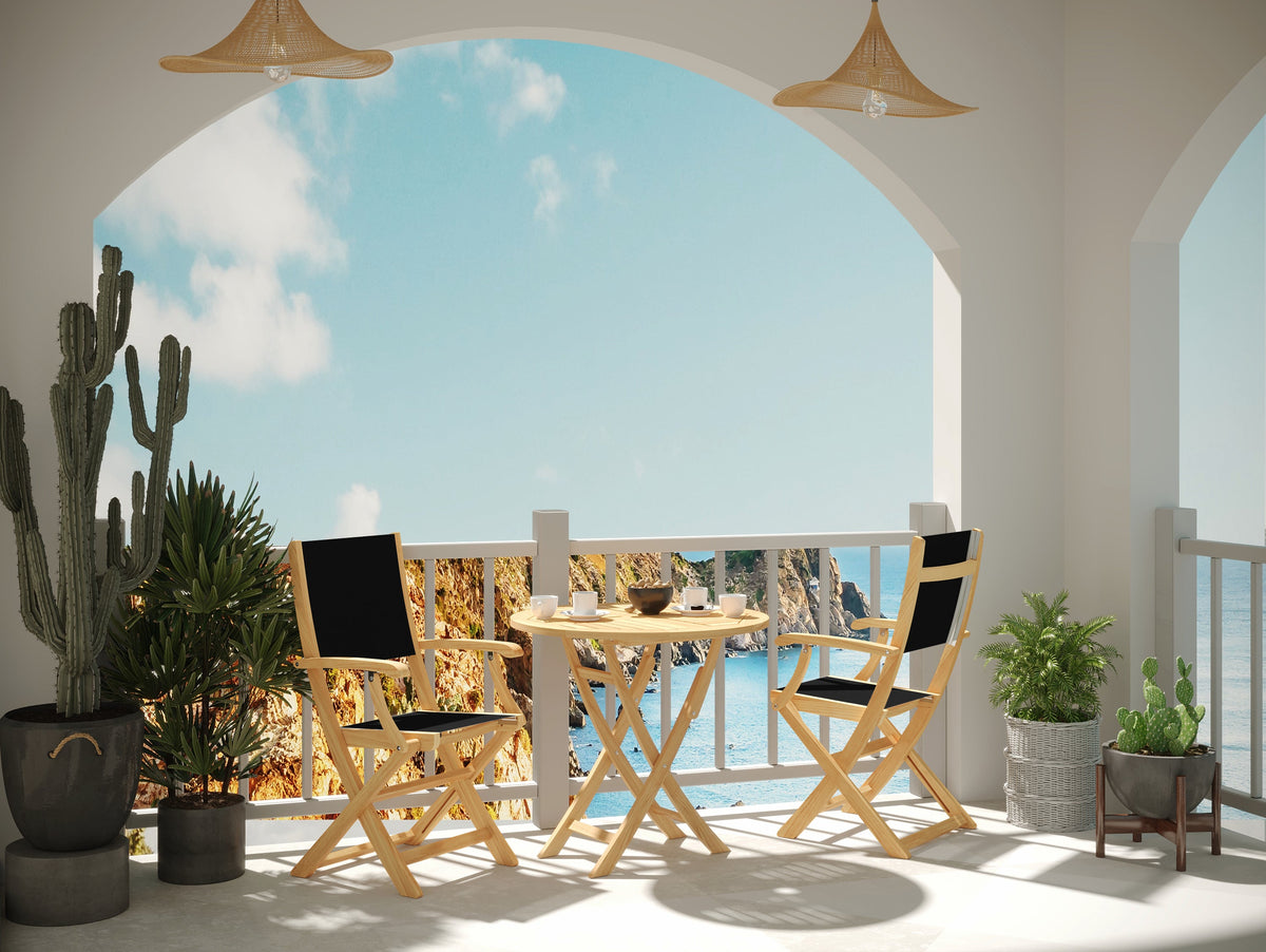 Lucas 3-Piece Round Teak Outdoor Bistro Set in Black with Folding Table and Armchairs Outdoor Lounge Set