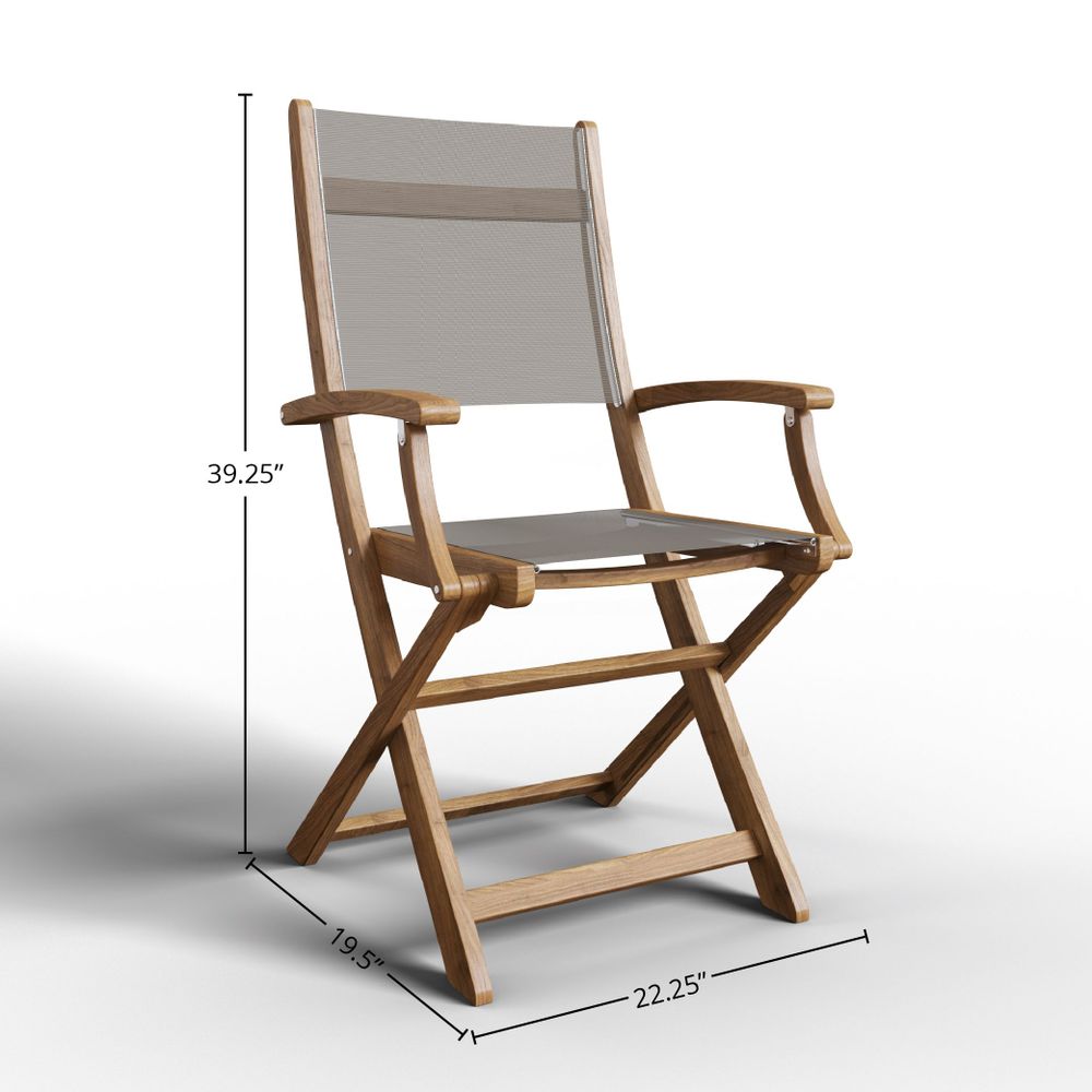 Lucas 3-Piece Round Teak Outdoor Bistro Set in Taupe with Folding Table and Armchairs Outdoor bistro Set