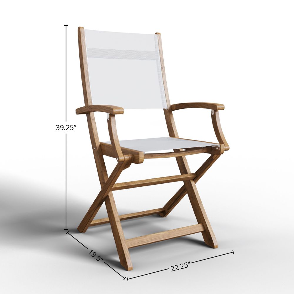 Lucas 3-Piece Round Teak Outdoor Bistro Set in White with Folding Table and Armchairs Outdoor bistro Set