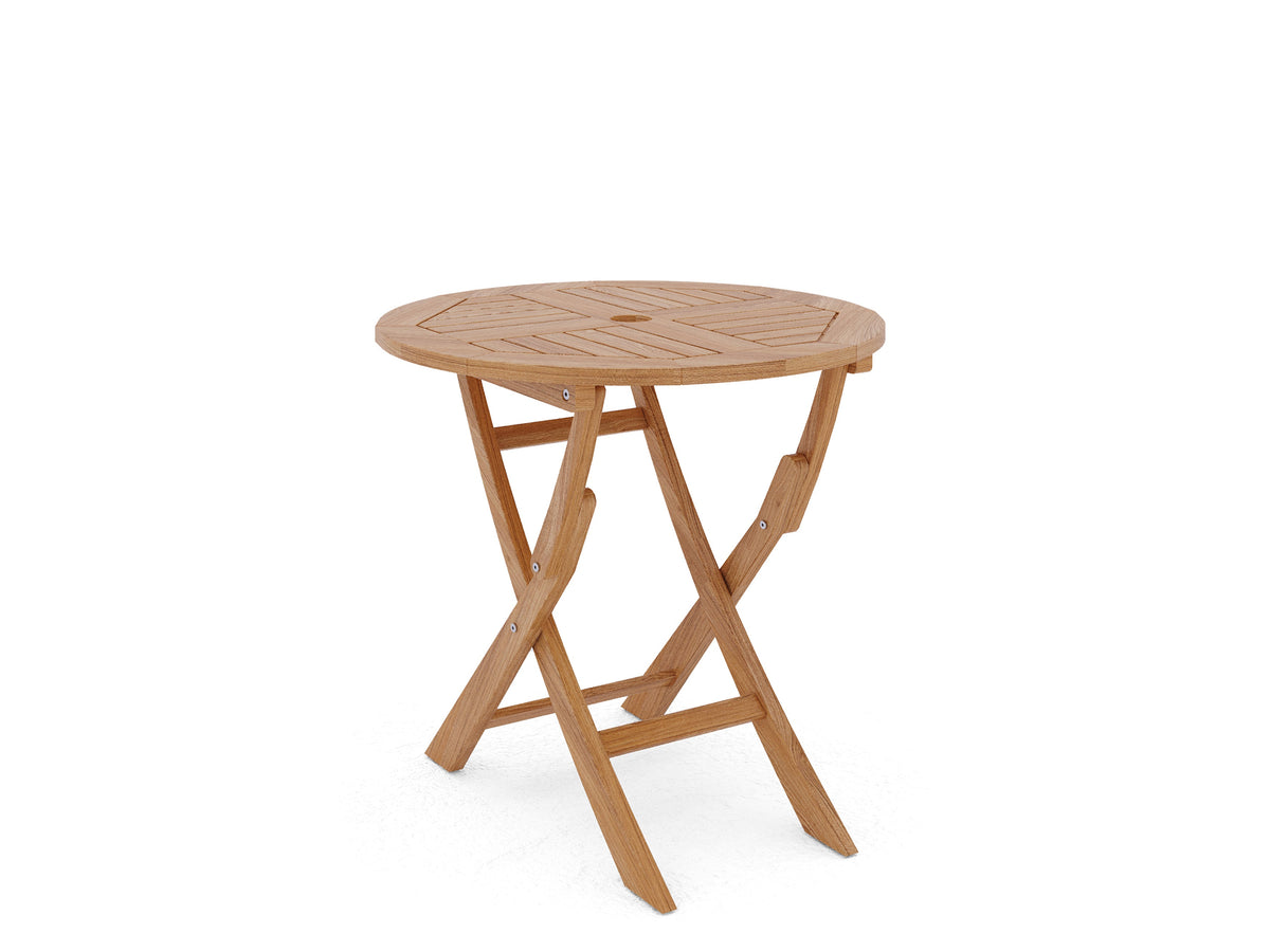 Lucas 3-Piece Round Teak Outdoor Bistro Set in White with Folding Table and Chairs Outdoor bistro seating