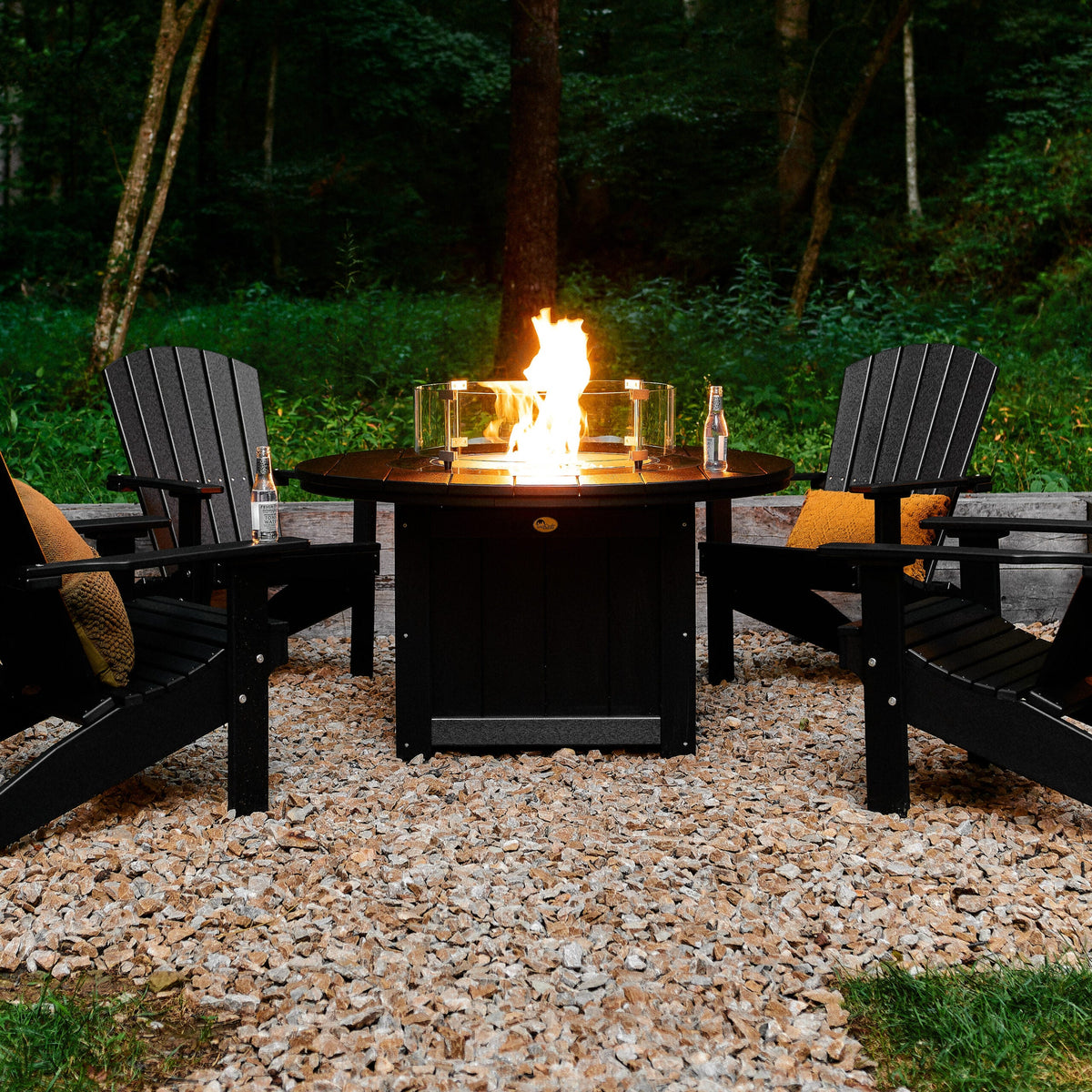 Lumin Fire Pit 46&quot; Round and Fire Pit 51&quot; Rectangular Adirondack Chair