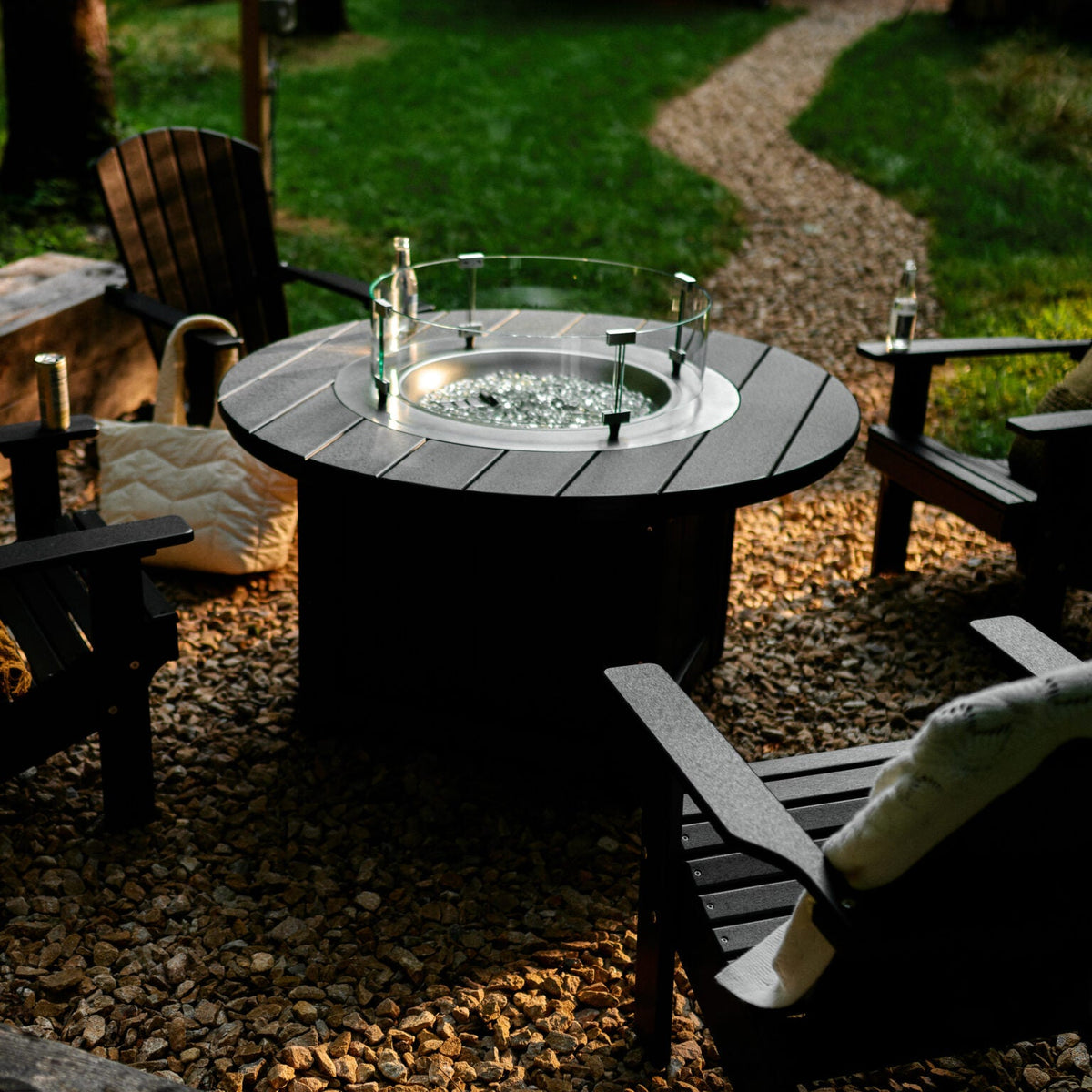 Lumin Fire Pit 46&quot; Round and Fire Pit 51&quot; Rectangular Adirondack Chair