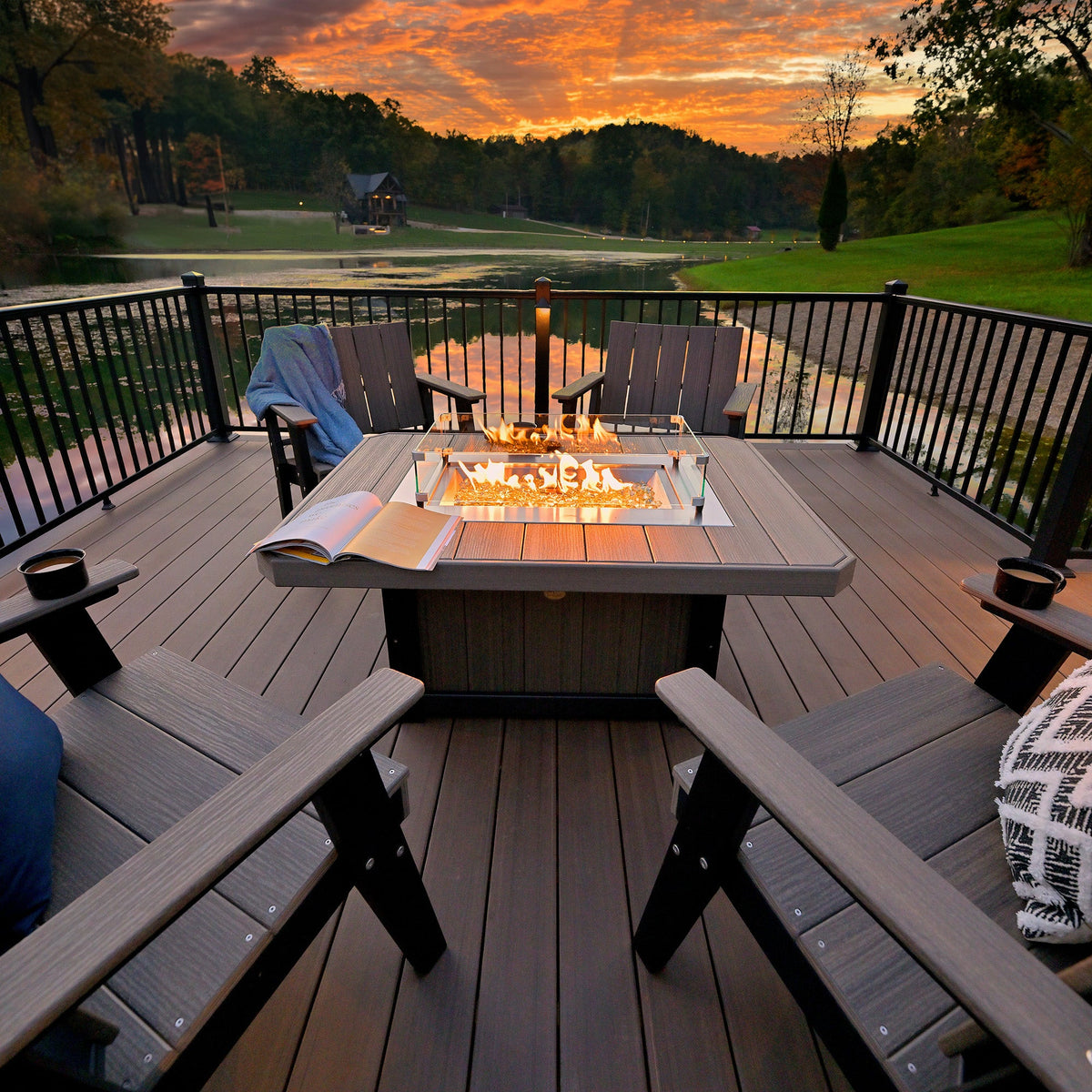 Lumin Fire Pit 46&quot; Round and Fire Pit 51&quot; Rectangular Adirondack Chair