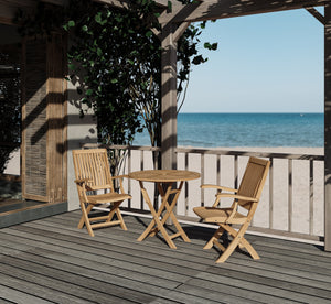 Lydie 3-piece Round Teak Oudoor Bistro Set with Folding Table and Armchairs Outdoor deep seating