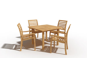 Mathieu 5-Piece Square Teak Outdoor Dining Set with Stacking Armchairs Outdoor Dining Set