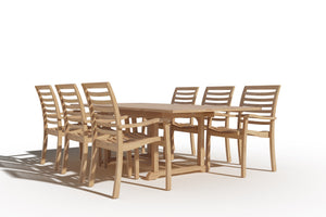 Mathieu 7-Piece Rectangular Teak Outdoor Dining Set with Extendable Table and Stacking Armchairs Outdoor Dining Set