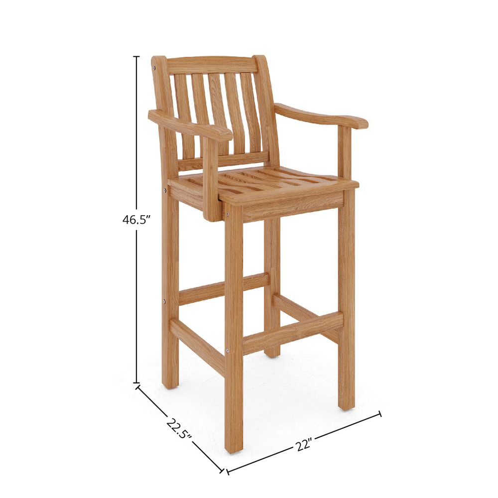 Michele 3-Piece Square Teak Outdoor Bar Height Dining Set with Armchairs Outdoor Dining Set