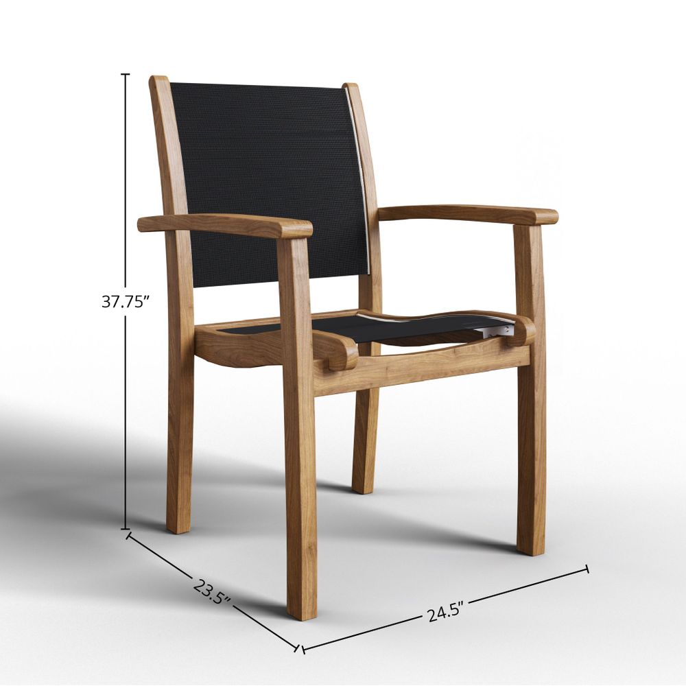 Perrin 5-Piece Square Teak Outdoor Dining Set in Black with Stacking Armchairs Outdoor Dining Set
