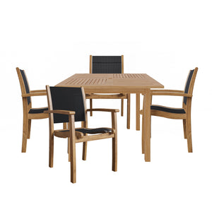 Perrin 5-Piece Square Teak Outdoor Dining Set in Black with Stacking Armchairs Outdoor Dining Set