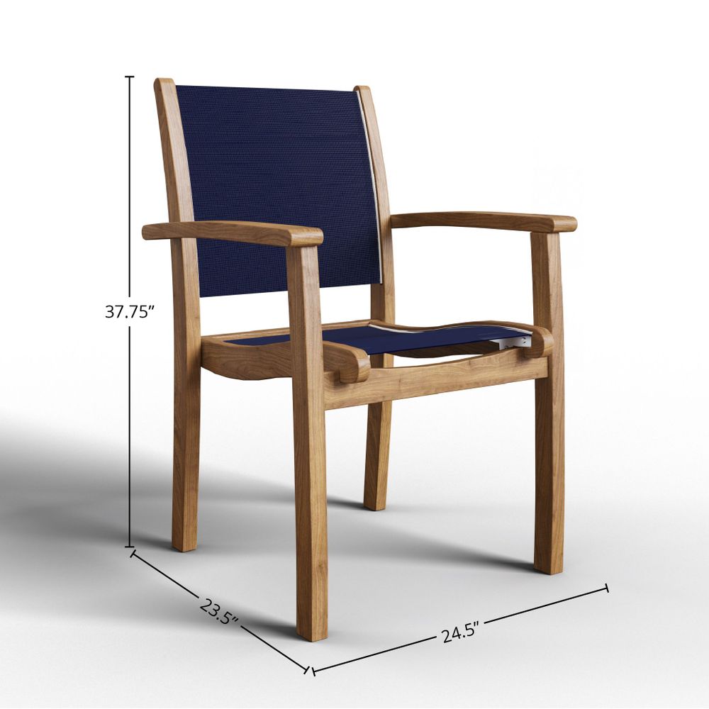 Perrin 5-Piece Square Teak Outdoor Dining Set in Blue with Stacking Armchairs Outdoor Dining Set