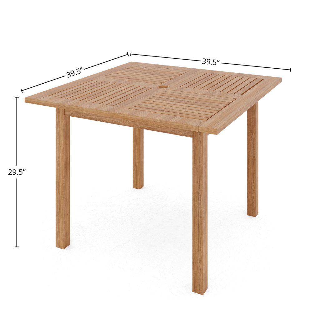 Perrin 5-Piece Square Teak Outdoor Dining Set in Taupe with Stacking Armchairs Outdoor Dining Set