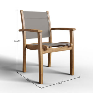 Perrin 5-Piece Square Teak Outdoor Dining Set in Taupe with Stacking Armchairs Outdoor Dining Set
