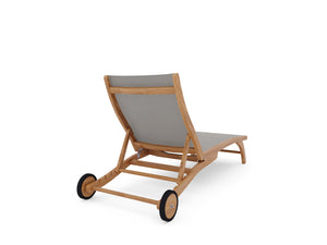 Perrin Teak Outdoor Reclining Chaise Lounger in Taupe with Rear Wheels Lounger