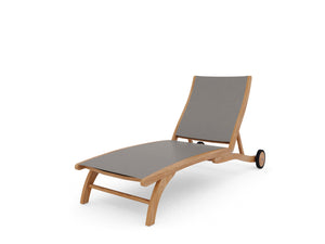 Perrin Teak Outdoor Reclining Chaise Lounger in Taupe with Rear Wheels Lounger