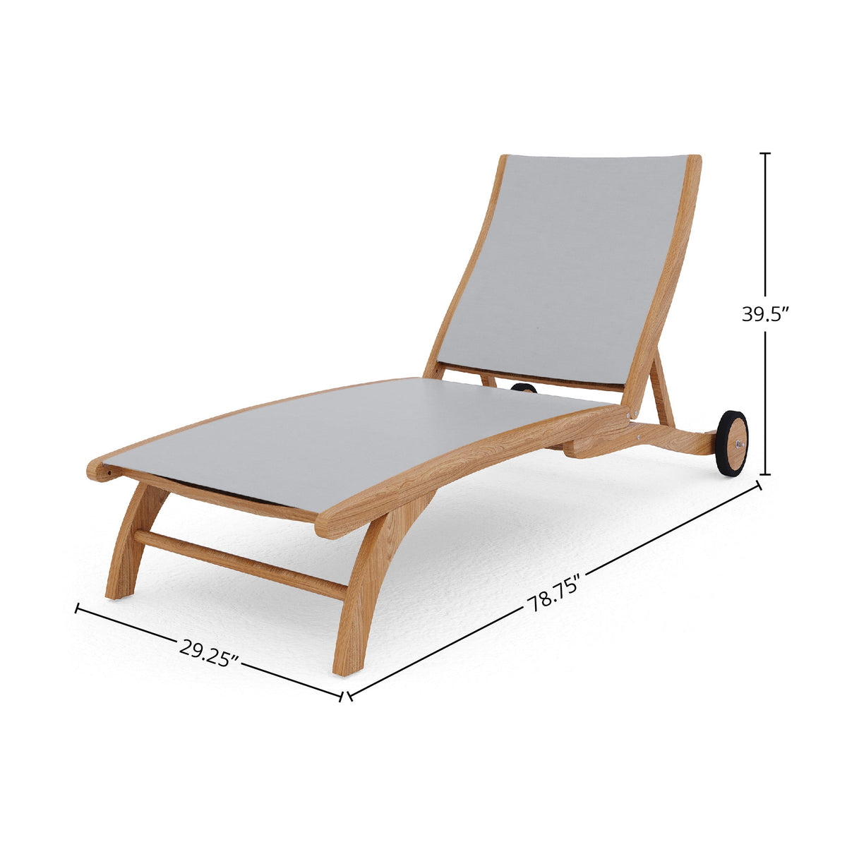 Perrin Teak Outdoor Reclining Chaise Lounger in White with Rear Wheels Lounger