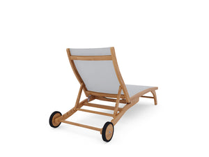 Perrin Teak Outdoor Reclining Chaise Lounger in White with Rear Wheels Lounger