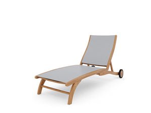 Perrin Teak Outdoor Reclining Chaise Lounger in White with Rear Wheels Lounger