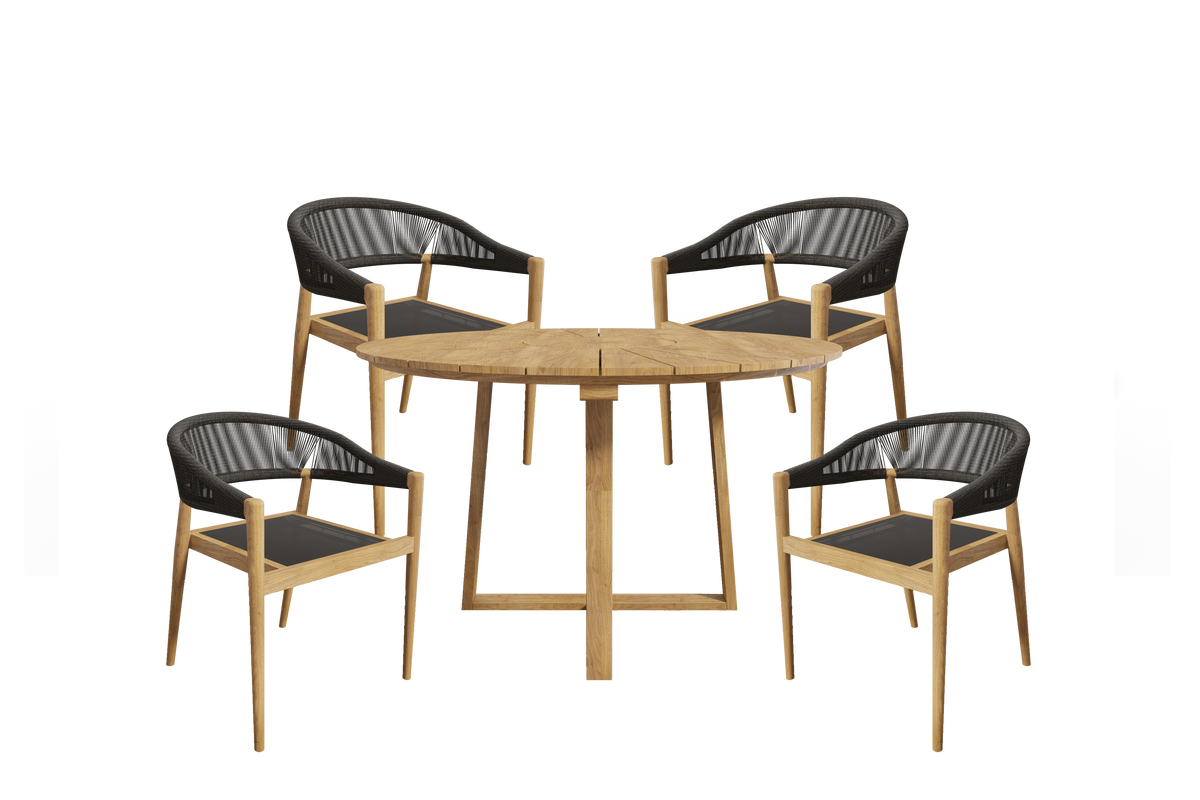 Plaisance 5-Piece Round Teak Outdoor Dining Set with Stacking Armchairs Outdoor Dining Set