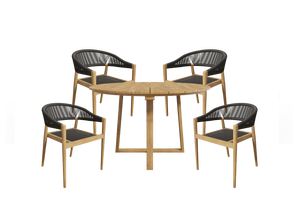 Plaisance 5-Piece Round Teak Outdoor Dining Set with Stacking Armchairs Outdoor Dining Set