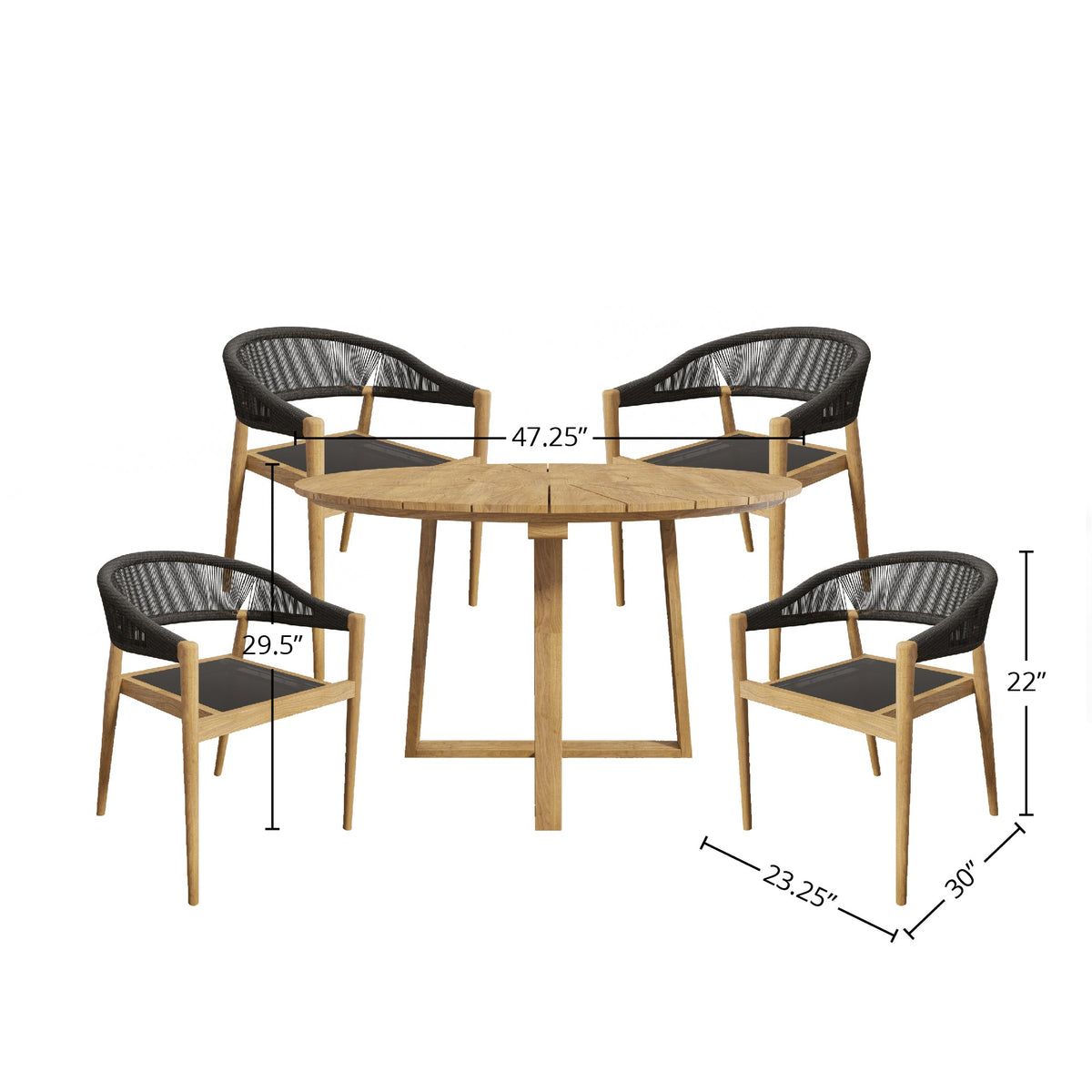Plaisance 5-Piece Round Teak Outdoor Dining Set with Stacking Armchairs Outdoor Dining Set