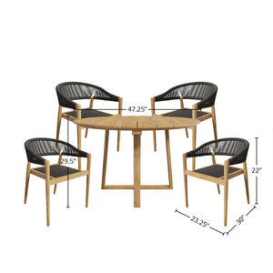 Plaisance 5-Piece Round Teak Outdoor Dining Set with Stacking Armchairs Outdoor Dining Set