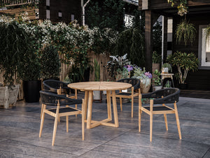 Plaisance 5-Piece Round Teak Outdoor Dining Set with Stacking Armchairs Outdoor Dining Set