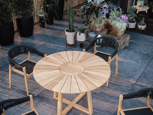 Plaisance 5-Piece Round Teak Outdoor Dining Set with Stacking Armchairs Outdoor Dining Set