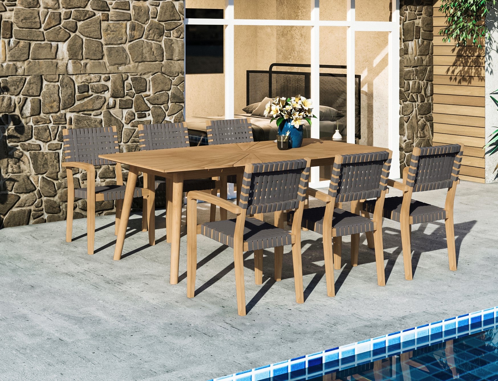 Coastal Teak Outdoor Dining Patio Furniture Teak Dining Table With